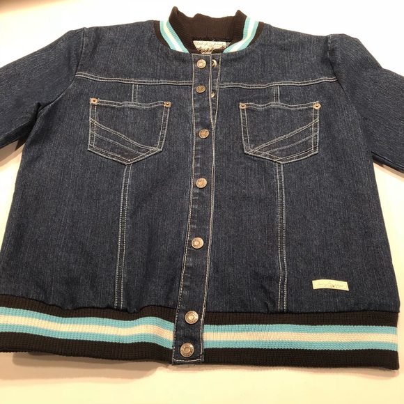 Baby Phat Women's Dark Blue Jean Jacket with Teal Accents - Picture 5 of 5